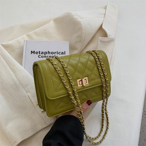 Kedja Rhombus Broderitråd Crossbody All-match Square Green