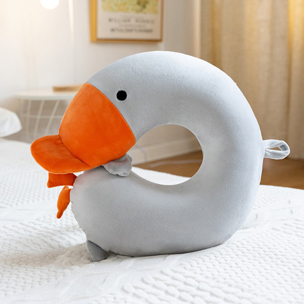 Söt Duck Duck U-formad kudde, kontorssömnande nackkudde, Grey