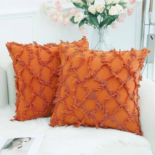 Wekity Orange Dekorative Pudebetræk 20 x 20 tommer Pakke med 2 Boho Pyntepudebetræk til Sofa og Sofaer, 100% Bomuld
