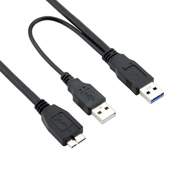 0,5 m USB 3.0 Kaksois-USB-A uros - Micro-B Y-kaapeli virtajohdolla ulkoiselle kiintolevylle