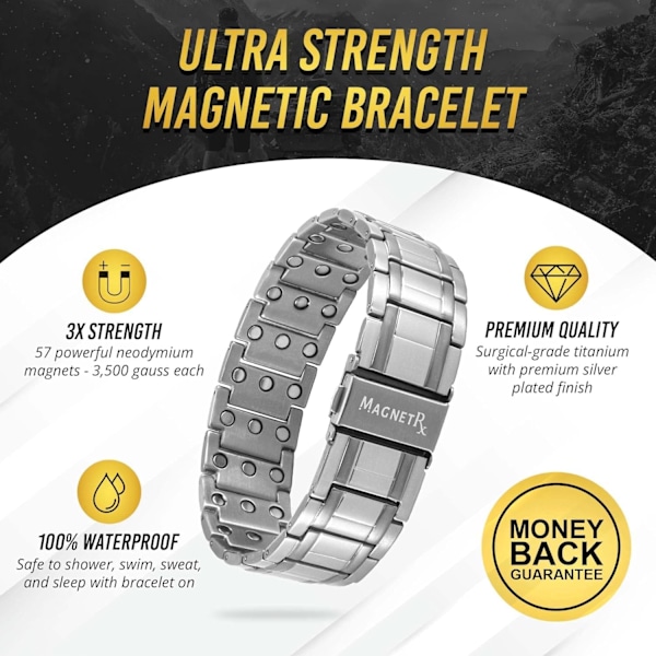 1 STK Styrka Titan Magnetiskt Armband – Magnetiska Armband för Män – Premium Vikbart Spänne och Justerbar Längd silver