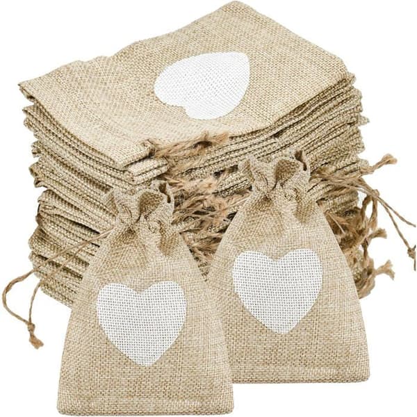 Små presentpåsar i tyg 10 x 14 cm - Förmånspåsar för bröllop, födelsedagar, dop - Juteväskor, 30-pack