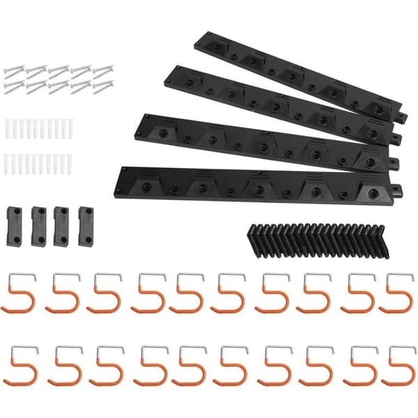 Vægopbevaringskrog - AIMOONSA - 4 skinner 4x41 cm - 16 galvaniserede kroge - Sort