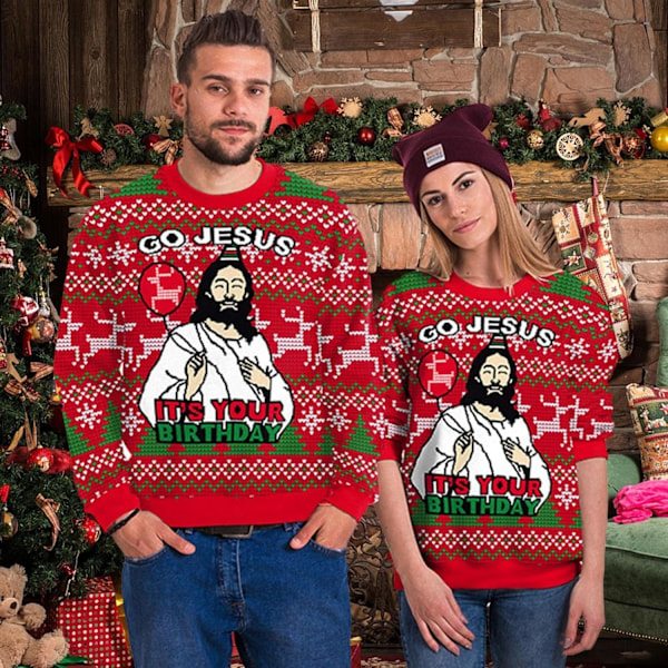 Julesweater Dame Grim Julesweater Familie Jule Top Pullover Rund Hals Vinter Julemand Rensdyr Snefnug Rojo - Jesús S