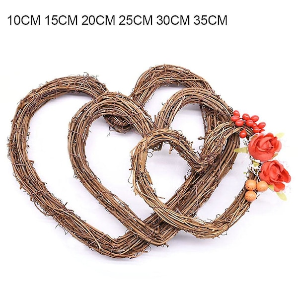 ZHOUBA Unik Rattan Kransbas Rund/Hjärtform Bröllopsfest Dekoration DIY Delar 35cm