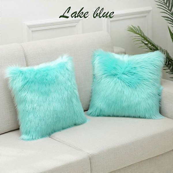 1 stk. Shaggy Fluffy Putetrekk Putevar Myk Pels Plysj 45x45cm lake blue