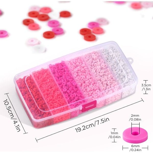 Lereperler til armbåndslaging, Polymer Lereperler, Flat Runde Skive Lereperler til Smykkeproduksjon (6mm) Pink