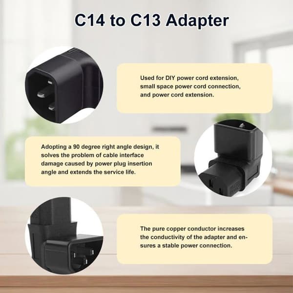 2 C14 til C13 90° strømadaptere - 250V 10A - IEC320