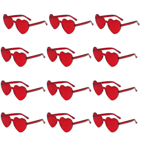 12 stk. Hjerte Solbriller For Kvinner Transparent Hjerteformede Solbriller Bulk Morsomme Solbriller Pakke For Festgaver red
