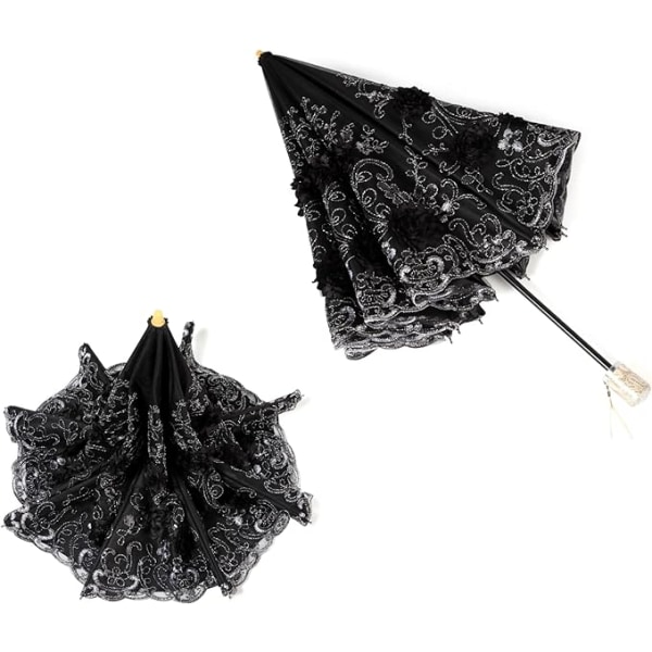 Damebrodert blonder dobbeltlags anti-UV parasoll paraply sol/regn/snø sammenleggbar paraply