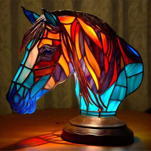 Djurbordlampa Färgat Glas Färgad Nattlampa Retro Skrivbordslampor Julgåva 马 horse