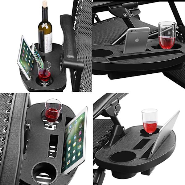 Zero Gravity Chair Tray Cup Holders för Fällbara Stolar Universal Clip On Tray Table Cup Holder Attachment med Telefonspår