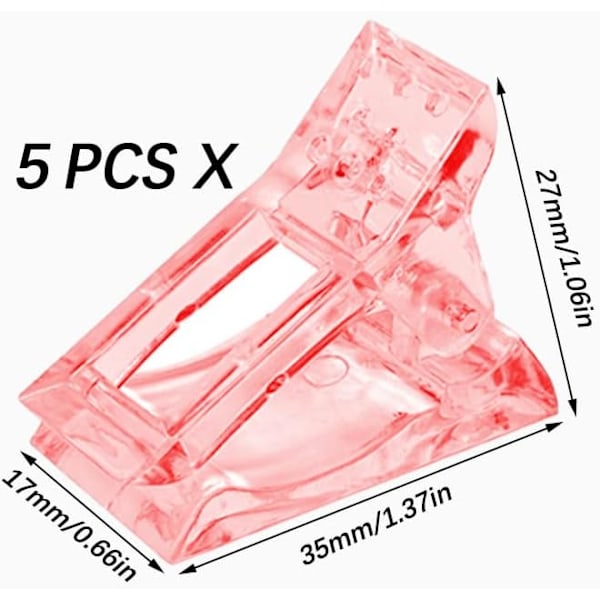 5 kpl Polygel-kynsipidikkeet, kynsipidikkeet nopean geelin rakentamiseen, läpinäkyvät kynsipidikkeet, kynsikoristetyökalun pidike Pink