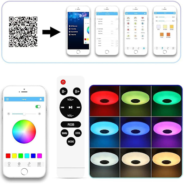 LED-kattovalaisin himmennettävä RGB-värimuutos Bluetooth-kaiuttimella, LED-lamppu keittiöön, lastenhuoneeseen, makuuhuoneeseen, olohuoneeseen