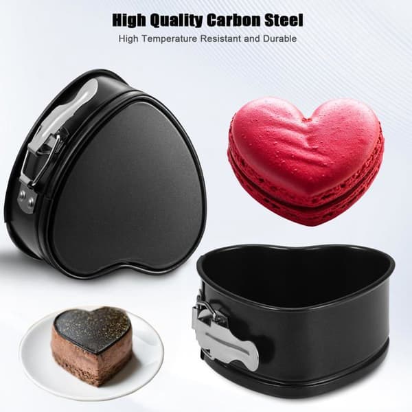 Hjerteformede springforme - 2, Mini 10cm, non-stick belægning, flad bund - Kager - Bagværk - Sort