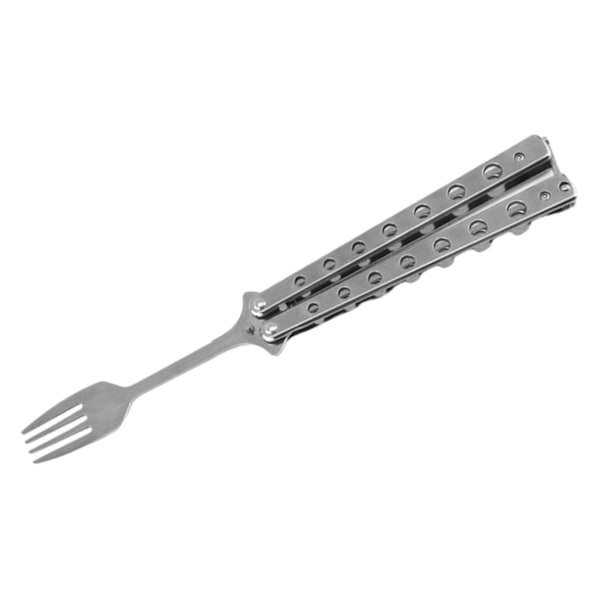 Butterfly Gaffel Butterfly Träningsredskap Utomhus Bordsservis Butterfly Träningsgaffel för Jakt Grilla Picknick Vandring Resa Argent handle 23cm