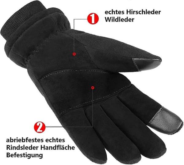 Termiske læderhandsker til mænd, touchscreen-vinterhandsker, skihandsker, cykling