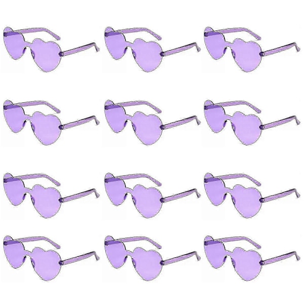 12 stk. Hjerte Solbriller For Kvinner Transparent Hjerteformede Solbriller Bulk Morsomme Solbriller Pakke For Festgaver purple