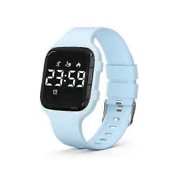 Lasten kello, digitaalinen kello pojille ja tytöille, urheilukello kuntomittarilla, herätyskello, sekuntikello, ei sovellusta ja vedenpitävä, kello lapsille 5-12 vuotta Light Blue