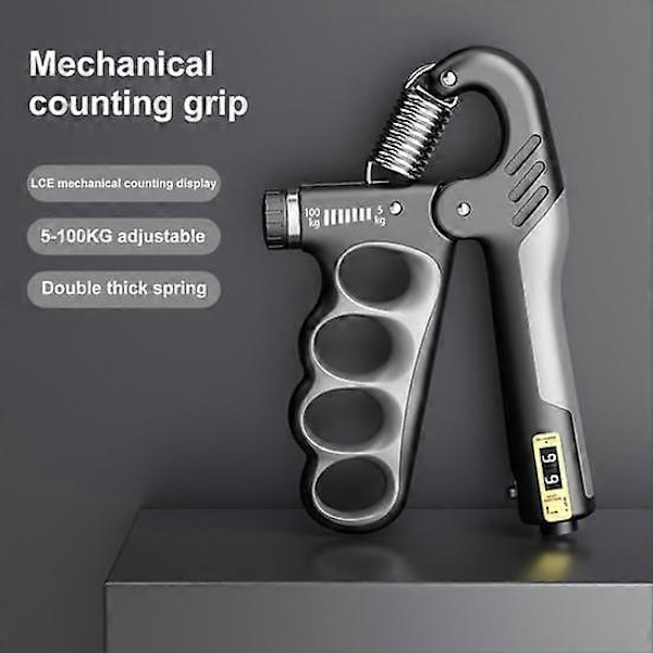 Grip Strength Trainer 5-100KG Mekanisk Underarms Tränare Räknare Män Kvinnor Justerbart Handgrepp Styrka grey