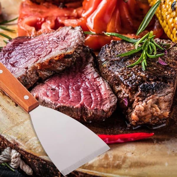 Profesjonell rektangulær stekespade i rustfritt stål - Trehåndtak - Grill