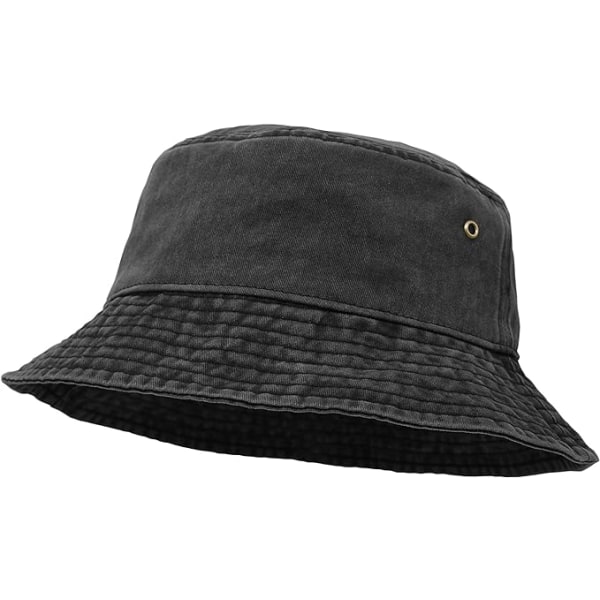 Bucket Hat, Wide Brim Washed Denim Cotton Outdoor Sun Hat Flat Top Cap for Fishing Hiking Beach Sports