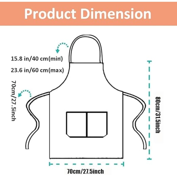 Køkkenforklæde Justerbar Bib Kokkeforklæder med 2 Lommer Unisex Kvinder Mænd Forklæder Perfekt til Hjem Køkken, Bage, Havearbejde, Restaurant, BBQ