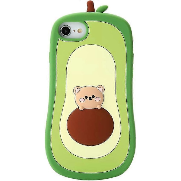 iPhone SE 2022/SE 2020 (3:e generationen) Avokado Mobilskal, 3D Söt Tecknad Barn Flickor Kvinnor Kawaii Söt Björn Avokado Form Mjukt Silikon Mobilskal
