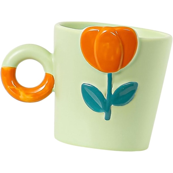 Krus Keramikkopp Tulipan Kopper Kaffe Kopper Stor Kaffekopp Tulipan Kaffekopp Keramik Drikkekopp Gjenbrukbar Lattekopp for Kaffe Keramik Vannkopp Bærbar Green