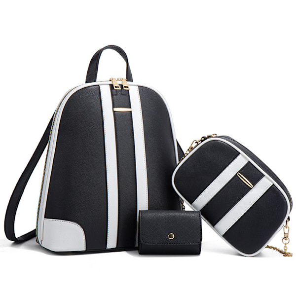 Brun PU Läder Ryggsäck Dam Lyx Axelväska Korthållare Set Crossbody Väska Gåva Black
