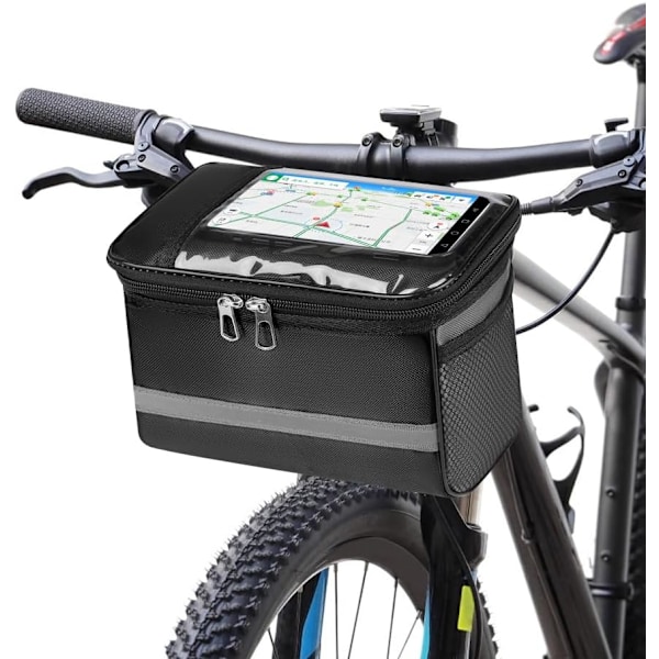 Cycling Handlebar Bag, Waterproof Bike Frame Bag, Large Capacity Bike Handlebar Bag with Touch Screen Phone Holder, Front Top Tube Storage Bag