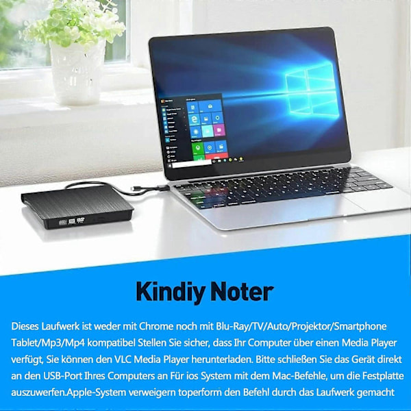 Ulkoinen CD DVD -asema USB 3.0 Type-C DVD-poltin (USB 3.0, USB Type-C, DVD 8x/CD 24x, ulkoinen, Windows XP:lle, Mac OS:lle, Macille)