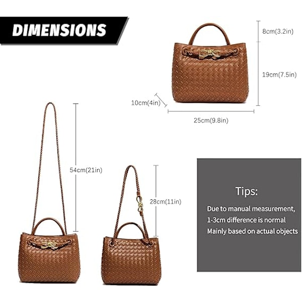 Vävd damväska, Vävd väska med handtag, Vävd axelväska, Crossbody-väska Marrón