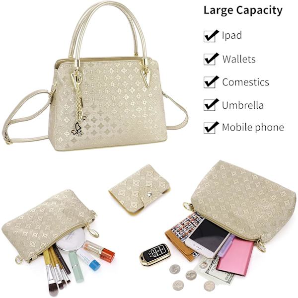 Mote Kvinner PU Lær Håndvesker Elegant Crossbody Veske Liten Skulderveske Messenger Veske Lommebok 4 stk Sett Dorado