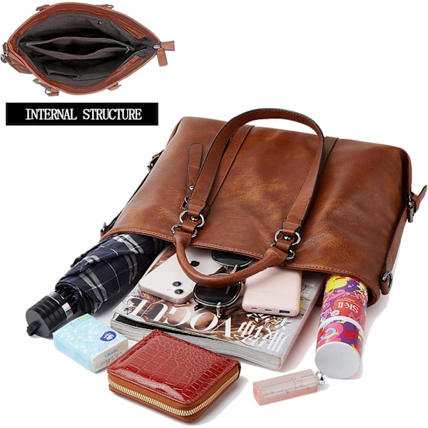 Naisten käsilaukut, retrotyyliset pehmeästä nahasta valmistetut olkalaukut, muodikkaat crossbody-laukut, suuri koko, musta Estilo 1 Marrón 13.5 inch
