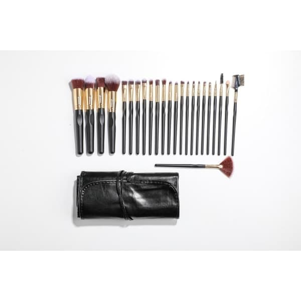 24 professionelle og eksklusive makeupbørster i etui, sort