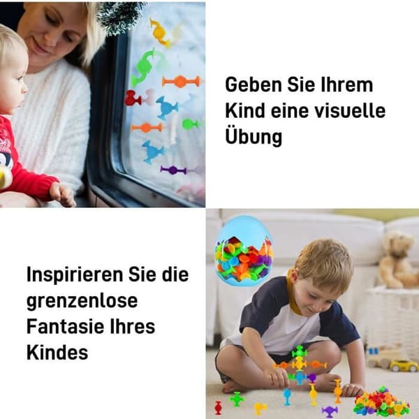 Sugekopp badeleker - 48 deler, silikon, sensorisk, antistress - Egnet for barn ≥3 år, konstruksjon