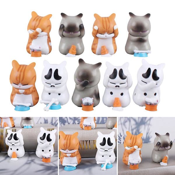 9 st underbara slitna kattunge-stil blind box kattform figur docka prydnad