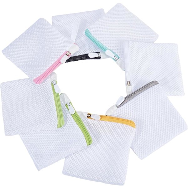 8 PCS Mini Washing Machine Delicate Bags, Honeycomb Storage Bags with Zipper Hanger Loop for Hotel HomeLingerie Socks Underwear