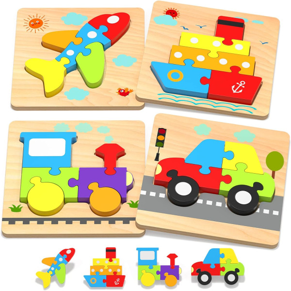 Wooden Vehicles Toddler Puzzle for 1-3 Year Old Boys Girls, Educational Toy Gift Montessori Learning Puzzle