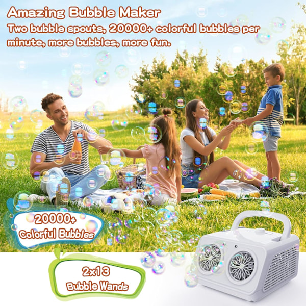 Professionell Automatisk Bubbelmaskin, 20 000+ Bubblor/Min, Fläkt för Barn, 26 Hål, 120ml Lösning