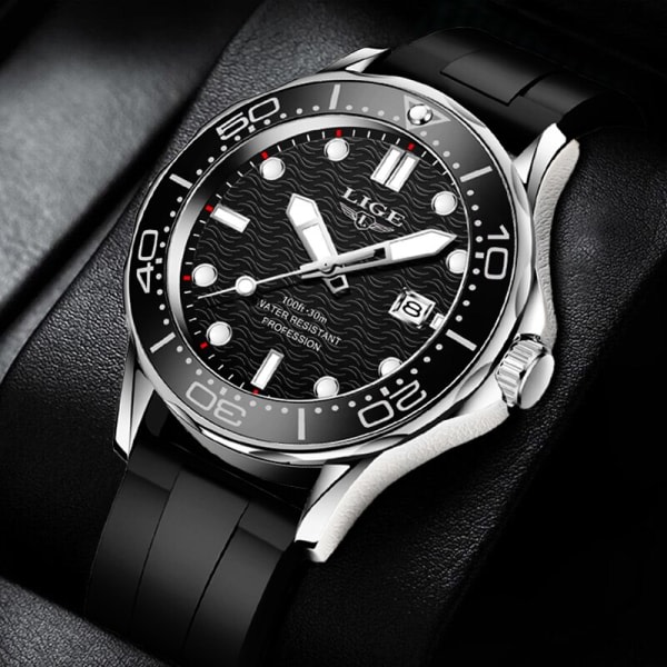 LIGE Watch Business Date Watch for Men Luxury Sports Quartz Watches Waterproof Luminous Silikon Armbandsur Relogio Masculino Steel Gold Black