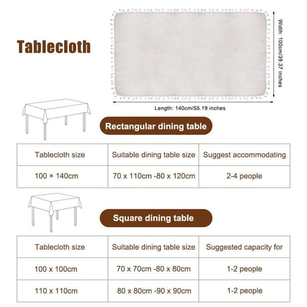 Beige fläckresistent duk med tofsar, tvättbar, 140×100cm rektangulär bomullsduk för matsal, beige fläckresistent duk