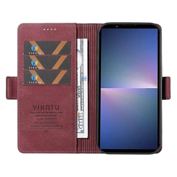 Läderfodral med stativ och plånboksfunktion för Sony Xperia 5 V Wine Red