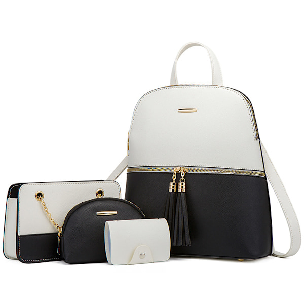 Mode Dam Ryggsäck Läder Ryggsäck med Axelrem Crossbody Väska Läder Korthållare Plånbok Set Gåva för Kvinnor C