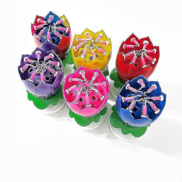 Roterende Musikk Lotus Kake Lys Bursdagsfest Magisk Blomsterblomst Lys rask multicolour