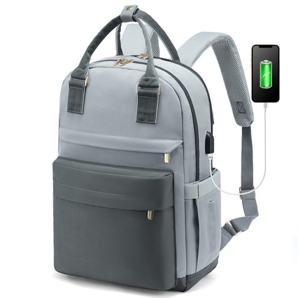 Casual Damryggsäck för Laptop 15,6 Tum USB Grå Blå semolina
