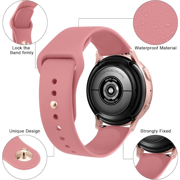 Silikonreim for Samsung Galaxy Watch 6/5/4 for kvinner og menn, 20 mm myk erstatningsreim for Samsung Watch 6/5/4 Pink