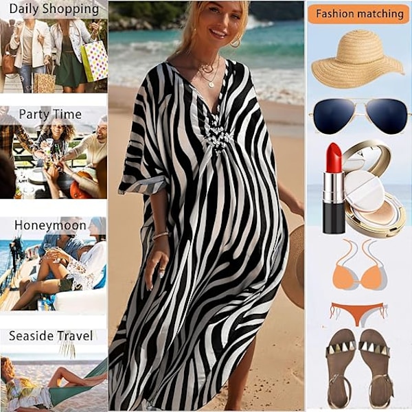 Lang Strandkjole, Bohemsk Loungewear Kimono Blomster Bohemsk Badetøy Cover Ups Plus Size Banda