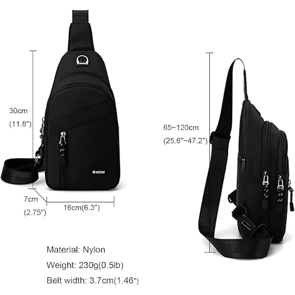 Sling Bag för Män och Kvinnor, Liten Bröstväska i Nylon, Vattentät, Lättviktig, Mini Crossbody Ryggsäck för Vandring, Camping